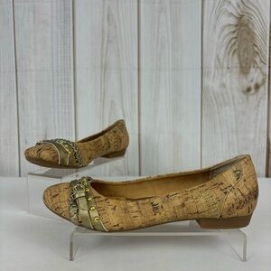 B.O.C Ballet Flats Cork Buckle Straps Accents Slip On Comfort Shoes Tan Size 8.5